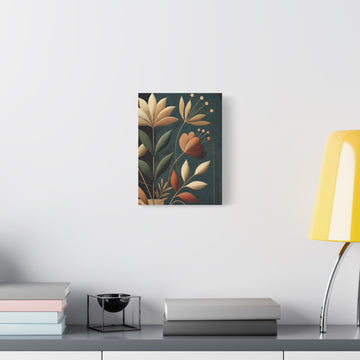 Botanical Floral Canvas Print — Teal & Gold Stretched Wall Art