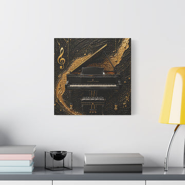 Gold Piano Wall Art Canvas — Black Grand Piano Music Note Decor