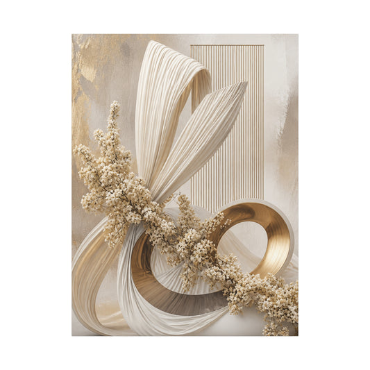 Abstract Neutral Tones Matte Canvas Wall Art – Gold & Cream Botanical Sculpture