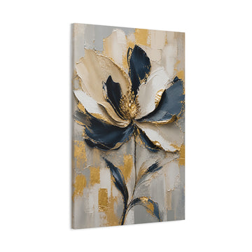 Blue & Gold Floral Canvas Wall Art — Matte Stretched Canvas