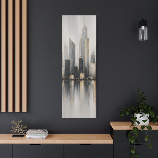 Abstract Cityscape Canvas Print — Gold & Gray Skyline Matte Stretched Art