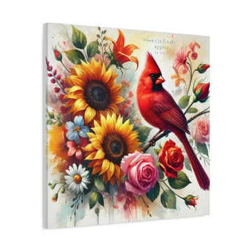 Cardinal & Sunflowers Canvas Wall Art — Vibrant Floral Bird Painting
