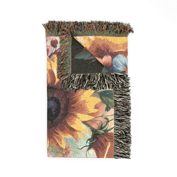 Cardinal & Sunflower Woven Blanket — Floral Nature Throw for Cozy Home Décor