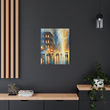 City Street Rainscape Canvas – Abstract Urban Impressionist Wall Art