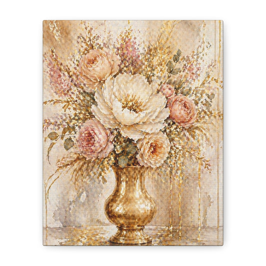 Botanical Gold Vase Canvas Art - Stretched Matte Floral Wall Decor