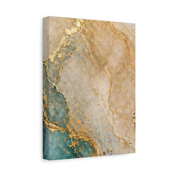 Abstract Gold & Teal Marble Matte Canvas Print (Stretched 1.25")