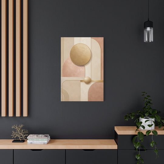 Abstract Geometric Wall Art Canvas – Neutral Beige & Gold Modern Decor