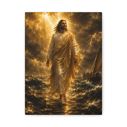 Jesus Walking on Water Matte Canvas Wall Art — Inspirational Christian Religious Print