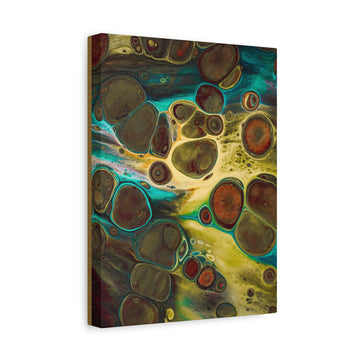 Abstract Ocean Cells Matte Canvas Wall Art — Turquoise & Amber Fluid Painting