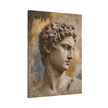 Classical David Bust Matte Canvas Wall Art – Gold Accent Stretched Print