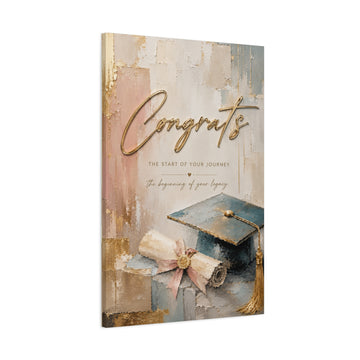 Graduation Canvas Wall Art - "Congrats" Cap & Diploma Matte Stretched Print