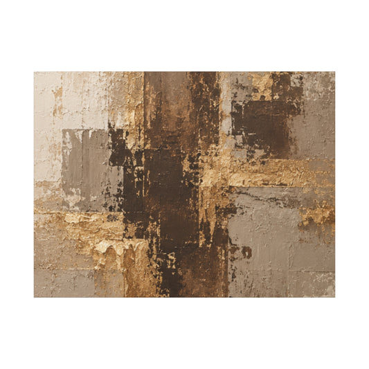 Abstract Neutral Tones Canvas Print — Gold & Brown Modern Wall Art (Matte Stretched)