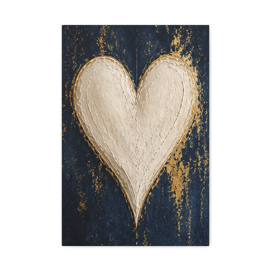 Neutral Heart Canvas Wall Art — Gold & Navy Stretched Matte Print