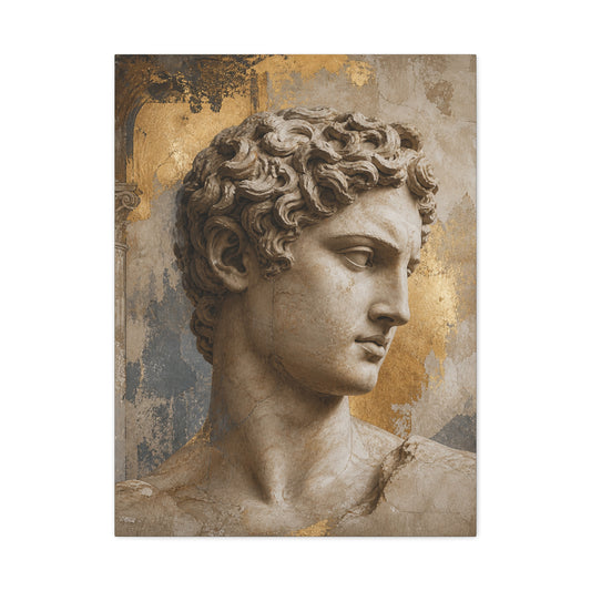 Classical David Bust Matte Canvas Wall Art – Gold Accent Stretched Print