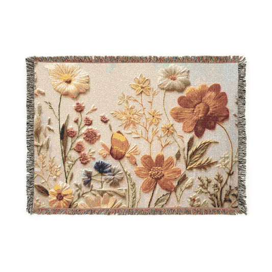 Woven Blanket — Vintage Floral Tapestry Throw (Cozy Cottage Core Home Decor)