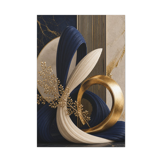 Abstract Gold & Navy Matte Canvas Art — Modern Stretched Wall Decor