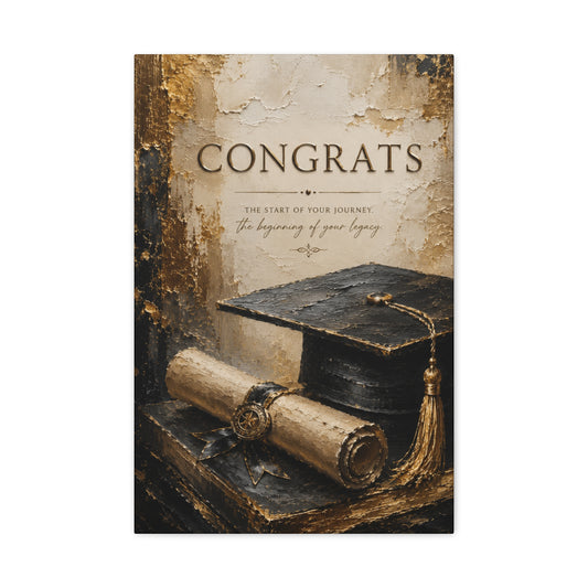 Congrats Graduation Canvas – Diploma & Cap Stretched Wall Art