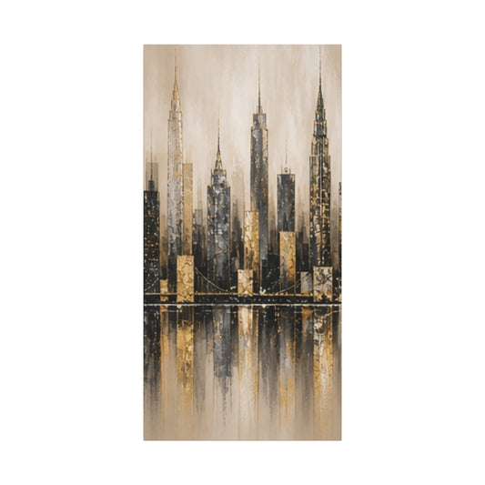 Gold & Charcoal City Skyline Matte Canvas Wall Art