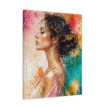 Abstract Woman Portrait Canvas Art – Colorful Textured Stretched Matte Print