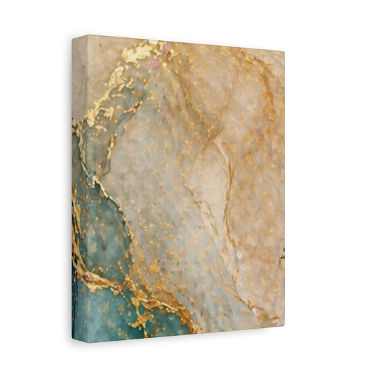 Abstract Gold & Teal Marble Matte Canvas Print (Stretched 1.25")