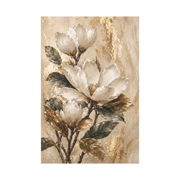 Neutral Botanical Canvas Art - Gold Magnolia Stretched Matte Print