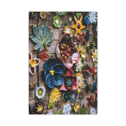 Ceramic Flower Wall Art Matte Canvas (Stretched) — Colorful Botanical Tile Photography