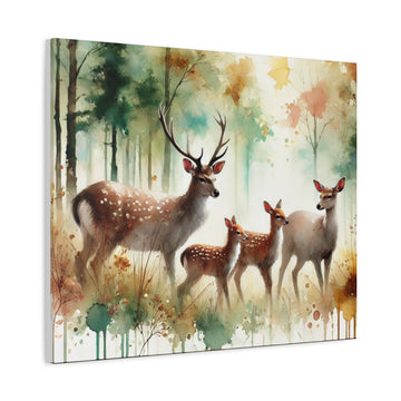 Woodland Deer Family Canvas Print — Matte Stretched Wall Art