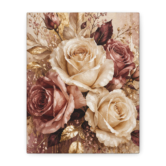 Vintage Rose Canvas Art — Matte Stretched Floral Wall Decor
