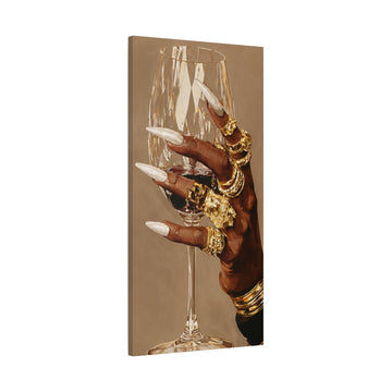 Glam Hand with Wine Glass Matte Canvas Wall Art