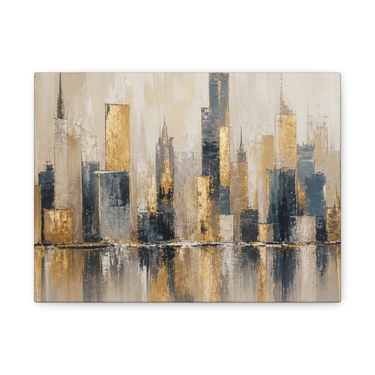 Abstract Gold Skyline Canvas - Modern Cityscape Wall Art