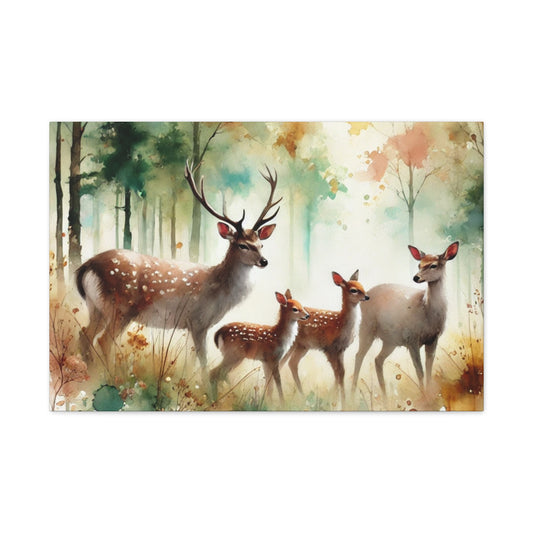 Woodland Deer Family Canvas Print — Matte Stretched Wall Art