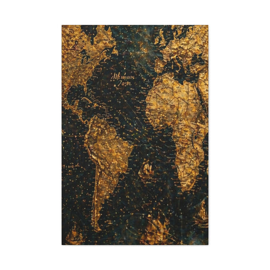 Gold & Black World Map Canvas - Matte Stretched Wall Art