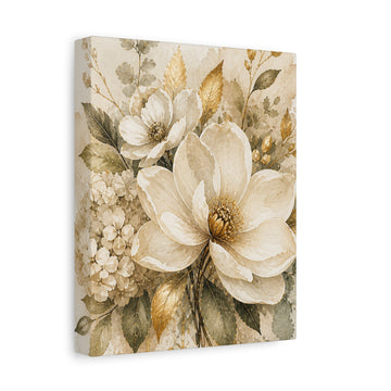 Neutral Botanical Canvas Print - Vintage Floral Magnolia Wall Art, Matte Stretched