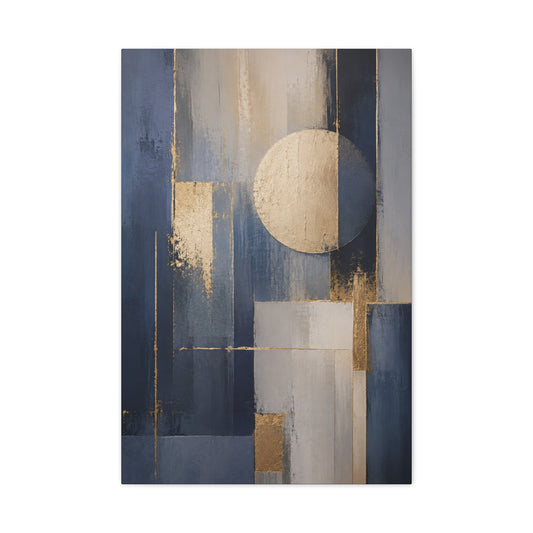 Luxury Gold & Navy Abstract Wall Art Canvas – Modern Geometric Moon Minimalist Penthouse Decor