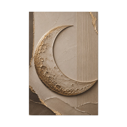 Lunar Crescent Matte Canvas Wall Art – Neutral Gold Moon Stretched Canvas
