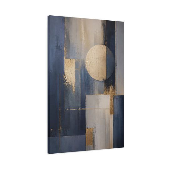 Luxury Gold & Navy Abstract Wall Art Canvas – Modern Geometric Moon Minimalist Penthouse Decor