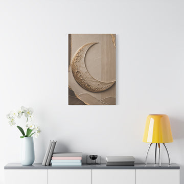 Lunar Crescent Matte Canvas Wall Art – Neutral Gold Moon Stretched Canvas