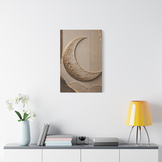 Lunar Crescent Matte Canvas Wall Art – Neutral Gold Moon Stretched Canvas