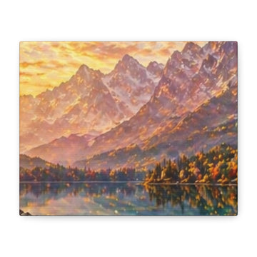 Sunset Mountain Lake Canvas Wall Art — Matte Stretched Landscape Print