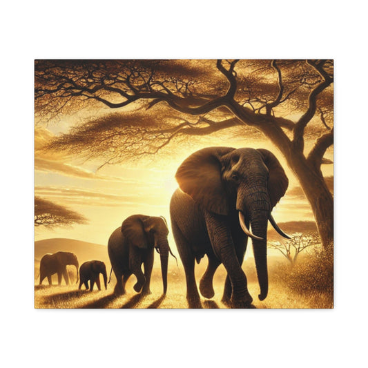 African Elephant Sunset Canvas Wall Art — Stretched Matte Wildlife Print