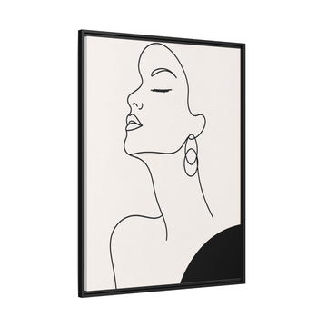 Minimal Line Art Woman Portrait - Framed Matte Canvas Wall Art