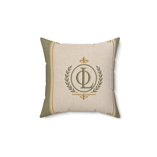 Monogram Crest Decorative Pillow — Vintage Laurel Emblem Square Cushion