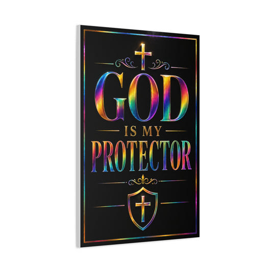God Is My Protector Matte Canvas Wall Art — Inspirational Christian Decor