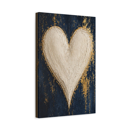 Neutral Heart Canvas Wall Art — Gold & Navy Stretched Matte Print