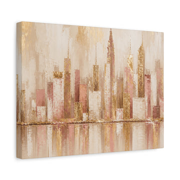 Blush Gold Cityscape Canvas — Matte Stretched Wall Art