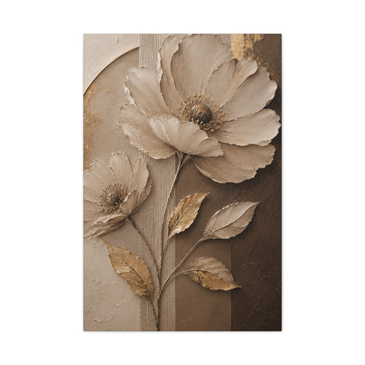 Neutral Botanical Canvas Wall Art – Gold Accent Stretched Matte Canvas