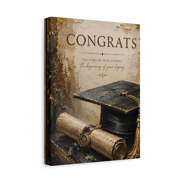 Congrats Graduation Canvas – Diploma & Cap Stretched Wall Art