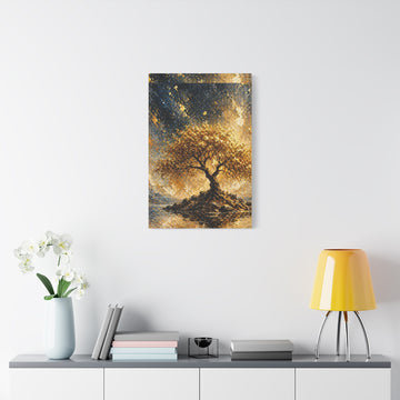 Golden Tree Wall Art Canvas — Abstract Sunlit Landscape, Matte Stretched 1.25"
