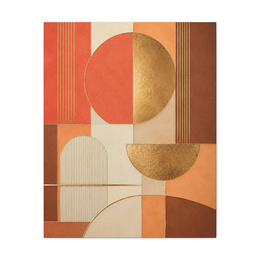 Abstract Geometric Canvas Art – Warm Terracotta & Gold Stretched Print