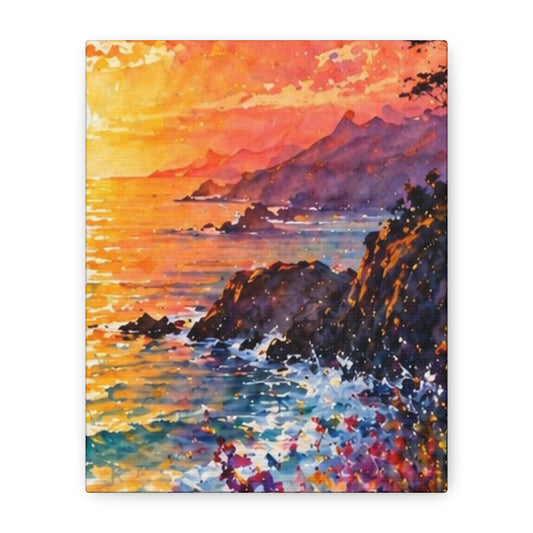 Coastal Sunset Canvas Print — Vibrant Seascape Matte Stretched Wall Art
